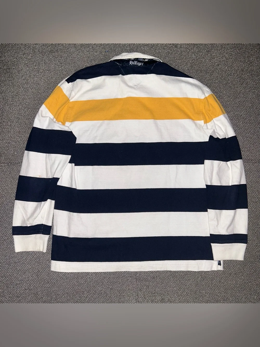 Rare Tommy Hilfiger Navy, White & Yellow Striped Rugby Polo